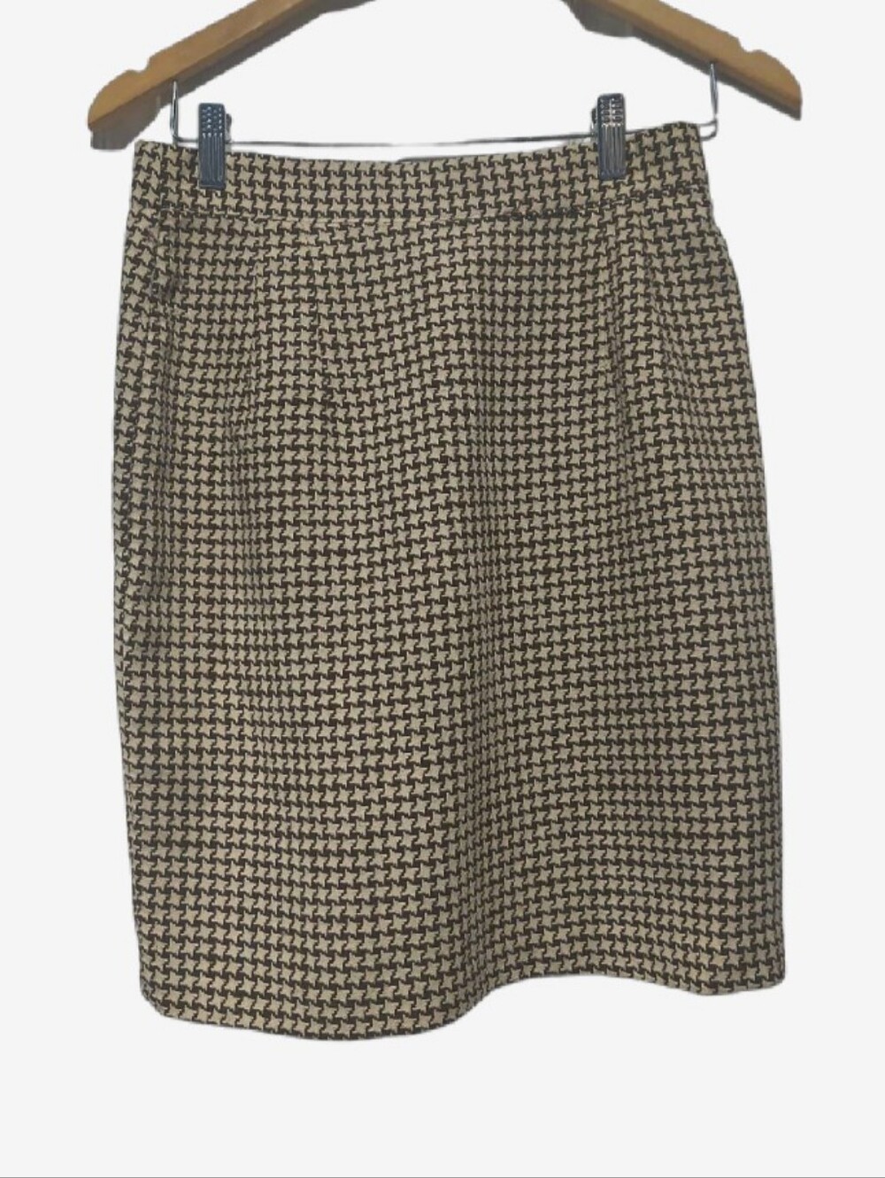 Vintage Brown Houndstooth Tweed Pencil Skirt Dark Academia Size 9-10